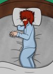 absurd_res beard bed clothing facial_hair firepawdacat_(artist) furniture hair hi_res human human_only inside lying male mammal not_furry on_side pajamas red_hair sleeping solo