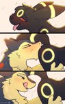 absurd_res anal blush bodily_fluids canid canine comic eeveelution feral generation_2_pokemon hi_res licking licking_lips male male/male mammal nintendo oral pokemon pokemon_(species) rimming saliva sex simple_background size_difference snowstormbat sweat tongue typhlosion umbreon