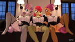 16:9 3d_(artwork) anthro anthrofied anthroponiessfm apple_bloom_(mlp) big_breasts biped bottomwear breasts clothed clothing cutie_mark_crusaders_(mlp) digital_media_(artwork) equid equine eyelashes female friendship_is_magic genitals group hair hasbro hi_res horn legwear looking_at_viewer mammal multicolored_hair my_little_pony mythological_creature mythological_equine mythology no_underwear orange_body pink_hair purple_hair pussy raised_bottomwear raised_clothing raised_skirt red_hair scootaloo_(mlp) sitting skirt smile sweetie_belle_(mlp) thick_thighs thigh_highs trio two_tone_hair unicorn white_body widescreen window yellow_body