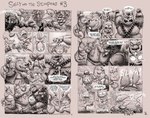 anthro armor ball_slip band-aid band-aid_on_butt bandage bandage_on_butt belly big_belly big_butt big_tail boss_rat bottomwear bubble_butt buckteeth bulge butt chester_the_rat clothing comic detailed_background dialogue elbow_pads english_text facial_piercing fingerless_gloves fist fists_clenched food fruit gloves group hands_on_belly hands_on_hips handwear headgear helmet hi_res huge_butt huge_tail huge_thighs humanoid_hands humanoid_heel jwbalsley knee_pads low-angle_view male mammal monochrome moobs morbidly_obese morbidly_obese_anthro morbidly_obese_male murid murine navel nipples nose_piercing nose_ring obese obese_anthro obese_male outside overweight overweight_anthro overweight_male partial_nudity piercing plant plantigrade raised_arm raised_fist raised_hand rat ring_piercing rodent running sagging_butt sally_and_the_stompers sepia sharp_teeth shorts shoulder_pads size_difference spiked_armor spiked_elbow_pads spiked_headwear spiked_helmet spiked_knee_pads spiked_pauldron spiked_shoulder_pads spiked_thong spikes stinky_the_rat tail teeth text thick_tail thick_thighs unconvincing_armor viking_helmet weapon