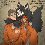 1:1 2024 anthro bangs black_body black_fur black_hair blue_eyes bodily_fluids bone brown_hair canid canine canis chest_tuft claws clothing d-class dialogue duo english_text eye_contact fangs female female_anthro fluffy fluffy_chest fluffy_tail fur hair hug hugging_another hugging_from_behind human inner_ear_fluff jumpsuit long_hair looking_at_another mal0 male male/female male_human mammal messy_hair nervous nervous_smile nervous_sweat orange_clothing orange_suit prison_suit prison_uniform prisoner pupils scp-1471 scp-1471-a scp_foundation shirt simple_background sitting skull skull_head standing suit sweat sweatdrop tail tateoftot teeth text tight_clothing topwear tuft undead white_clothing white_eyes white_pupils white_shirt white_topwear wolf wolf_ears