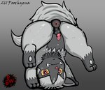 angry animal_genitalia animal_penis anus balls butt canid canine canine_genitalia canine_penis darkened_genitalia digital_media_(artwork) erection feet feral fur gaping gaping_anus generation_3_pokemon genitals grey_body grey_fur hi_res hindpaw knot looking_at_viewer male mammal nintendo paws penis pokemon pokemon_(species) poochyena presenting puffy_anus rapistwerewolf short_penis simple_background small_balls small_penis soles solo tail tail_anus teeth upside_down