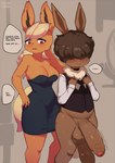 2023 anthro balls big_balls big_penis black_nose blush clothed clothing dialogue digital_media_(artwork) duo eevee eeveelution english_text female fingers flareon foreskin fur generation_1_pokemon genitals hi_res huge_balls huge_penis humanoid_genitalia humanoid_penis hyper kyurisawa male nintendo penis pokemon pokemon_(species) size_difference small_but_hung smaller_male text