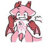 anthro dragon dragontim genitals horn male mythological_creature mythological_scalie mythology penis pink_body pink_penis pink_wyvern_(changed) scalie shocked simple_background solo tail thick_thighs white_background white_eyes wings