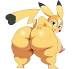 anthro anthrofied bent_over big_breasts big_butt breasts brown_eyes butt butt_focus cleft_tail clothing convenient_censorship cosplay_pikachu_(character) cosplay_pikachu_(costume) costume digital_media_(artwork) female generation_1_pokemon hand_on_butt hand_on_own_butt hi_res huge_breasts huge_butt looking_at_viewer looking_back mammal mask nintendo nipples nude overweight overweight_anthro overweight_female pikachu pikachu_libre pokemon pokemon_(species) presenting presenting_hindquarters short_stack simple_background solo sssonic2 tail thick_calves thick_thighs third-party_edit tongue tongue_out white_background wide_hipped_anthro wide_hipped_female wide_hips