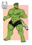 1ceberg absurd_res anthro beard bulge clothed clothing facial_hair green_body hi_res horn humanoid korensolust looking_back male mammal mostly_nude muscular muscular_male nipples orc partially_clothed pecs solo standing transformation underwear