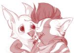 anthro anthrofied beelzemon_(artist) canid canine duo eyes_closed fox gael_the_scrafty generation_5_pokemon kissing male male/male mammal monochrome nintendo pokemon pokemon_(species) pokemorph scrafty