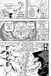 alligator alligatorid angry anthro blood bodily_fluids clothed clothing comic cookie_(furryfight_chronicles) crocodilian daigaijin dialogue donkizari ellipsis english_text felid female furryfight_chronicles greyscale hi_res kick lagomorph leotard leporid lion mammal monochrome muko pantherine rabbit reptile rodent scalie scalitor sciurid speech_bubble teeth text tree_squirrel