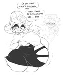 abdominal_bulge after_vore anthro belly big_belly big_breasts breasts callie_(splatoon) cephalopod clothing dialogue duo dwps english_text female female/female female_pred hi_res huge_breasts inkling marie_(splatoon) marine mollusk monochrome nintendo nipples oral_vore same_size_vore speech_bubble splatoon text torn_clothing vore