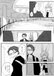 ambiguous_gender anthro duo duo_focus eyewear glasses group human japanese_text kemono lagomorph leporid male mammal monochrome rabbit text translation_request ukisudori yaehara_makoto yura_kousuke