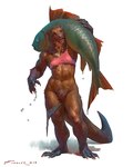 2023 4:5 abs ambiguous_gender anthro biceps biped bottomwear breasts brown_body brown_fur clothing crotch_tuft digital_media_(artwork) eyebrows female feral fin fish fur hi_res holding_object mammal marine muscular muscular_anthro muscular_female muscular_thighs mustelid navel open_mouth open_smile pecs pecs_with_breasts pose quads scales simple_background smile solo standing tail taran_fiddler teeth thick_thighs tongue torn_bottomwear torn_clothing tuft water werecreature weremustelid wereotter weretober wet whiskers white_background