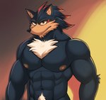 abs anthro areola biceps black_body black_fur chest_tuft daddyfication digital_media_(artwork) elfein eulipotyphlan fur hair hedgehog hi_res looking_at_viewer male mammal muscular muscular_anthro muscular_male nipples nude pecs sega shadow_the_hedgehog simple_background smile solo sonic_the_hedgehog_(series) standing tuft