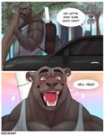 absurd_res anthro barazoku biceps big_muscles black_body blush car comic ear_piercing english_text eyebrows felid hi_res male mammal mathias_(zcik) muscular muscular_anthro muscular_male pantherine pecs piercing propositioning prostitution text thick_eyebrows vehicle zcik