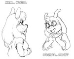 2024 anthro biped black_and_white black_nose blush blush_lines bovid breasts canid canine caprine clothed clothed_anthro clothed_female clothed_male clothing confusion deltarune dialogue digital_drawing_(artwork) digital_media_(artwork) duo english_text eye_contact eyelashes eyewear fangs female firecat fox glasses goat hair horn kitsune_youkai long_ears long_hair looking_at_another male mammal monochrome narrowed_eyes open_mouth ralsei robe shirt simple_background sketch smile smiling_at_another snout teeth text tongue topwear undertale_(series) whiskers white_background