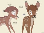 2024 4:3 backlash91 bambi bambi_(film) black_nose breath brown_body conditional_dnp countershade_torso countershading deer disney duo eating ellipsis english_text faline_(bambi) female feral head_tuft hi_res looking_at_another male mammal multicolored_body open_mouth panting quadruped simple_background standing text tongue tongue_out tuft two_tone_body white_body yandere young young_female young_feral young_male