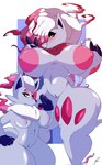 anthro areola big_breasts blush breasts duo female generation_8_pokemon genitals hand_on_hip hi_res hisuian_form hisuian_zoroark hisuian_zorua huge_breasts nintendo nipples orange_eyes pokemon pokemon_(species) princedragonsfw pussy regional_form_(pokemon) thick_thighs