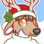 1:1 2020 anthro antlers bust_portrait christmas christmas_clothing christmas_headwear clip_studio_paint_(artwork) clothing cloudpie conditional_dnp deer digital_drawing_(artwork) digital_media_(artwork) ears_down flat_colors fur grey_antlers grey_markings grey_nose hat headgear headwear holidays horn icon mammal markings mistletoe mistletoe_on_antler new_world_deer pivoted_ears plant portrait santa_hat smile sweater tan_body tan_fur topwear white-tailed_deer white_body white_clothing white_fur white_inner_ear white_sweater white_topwear yellow_eyes