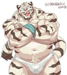 2024 anthro biped bulge chan_kiti_chan clothed clothing fangs felid fur hi_res kemono male mammal muscular muscular_anthro muscular_male open_mouth pantherine solo striped_body striped_fur stripes tail teeth tiger