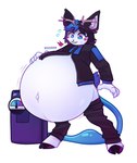 absurd_res air_compressor air_inflation animal_genitalia animal_penis anthro anus belly belly_expansion belly_inflation big_belly black_hair blue_body blue_eyes blue_fur blue_hair bovid bovine butt cattle clothing deer digital_media_(artwork) domestic_cat expansion felid feline felis fluffy fluffy_ears fluffy_hair fluffy_tail fur genitals hair hi_res hooves hose hose_in_butt hose_inflation huge_belly hybrid hyper hyper_inflation ilmentosli inflation inner_ear_fluff male mammal penis scut_tail short_tail simple_background solo sport_suit standing tail tuft white_background white_body white_cat white_deer white_fur