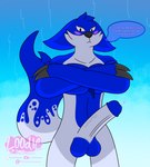 absurd_res angry anthro balls big_balls black_claws black_nose blue_balls blue_glans blush blush_lines claws english_text genitals glans heart_symbol hi_res loodlezangoose male penis solo tank_(tygoose_warriors) text thick_penis tygoose water waterfall