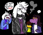 alpha_channel anthro asriel_dreemurr bedroom_eyes blush bodily_fluids bovid caprine cardigan cigarette clothing collar deltarune dialogue ear_piercing english_text female fur goat goatanimedatingsim group hair horn human jacket kris_(deltarune) leather leather_clothing leather_jacket leather_topwear lizard looking_at_viewer male mammal narrowed_eyes piercing purple_body purple_scales reptile scales scalie seductive smile smoking speech_bubble spiked_collar spikes standing susie_(deltarune) sweat tears text topwear toriel undertale undertale_(series) white_body white_fur white_hair