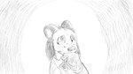 16:9 4_fingers animal_crossing anthro clothed clothing dialogue_in_description dragonweirdo eulipotyphlan female fingers freckled_face freckles greyscale hand_on_chin hedgehog hi_res mammal monochrome nintendo sable_able solo thinking widescreen