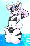 absurd_res anthro asriel_dreemurr_(god_form) bikini boss_monster_(undertale) bovid caprine clothed clothing crossdressing eyewear eyewear_on_head femboy goat hi_res horn lewott male mammal partially_submerged solo sunglasses sunglasses_on_head swimwear thick_thighs two-piece_swimsuit undertale undertale_(series) water womb_tattoo