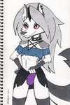 2024 anthro armwear big_tail bottomwear bulge canid canid_demon canine clothed clothing clothing_lift collar crossdressing crossgender demon dogwash ear_piercing ear_ring femboy ftm_crossgender hand_on_hip hellhound helluva_boss hi_res legwear loona_(helluva_boss) male mammal marker_(artwork) mythological_canine mythological_creature mythology notched_ear panties piercing red_sclera ring_piercing skirt skirt_lift smile solo spiked_collar spikes stockings tail traditional_media_(artwork) underwear