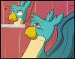 avian beak blue_body blue_eyes comic dialogue english_text feathered_wings feathers flash_draw friendship_is_magic gallus_(mlp) gryphon hasbro heart_symbol male motion_lines my_little_pony mythological_avian mythological_creature mythology raised_wings solo text wings