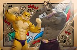 anthro belt brother_tai bulge canid canine canis chapper_(pleasant_goat_and_big_big_wolf) clothing duo felid flexing group humanoid male male/male mammal muscular muscular_anthro muscular_male pantherine pleasant_goat_and_big_big_wolf tiger underwear wolf