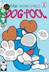 absurd_res blep blue_clothing breaking_the_fourth_wall clothing comic_book comic_cover_page dog-pool doodle_(doodledoggy) doodledoggy hi_res parody pressed_on_window spandex spandex_suit speech_bubble tight_clothing tongue tongue_out toonkind toony