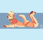 absurd_res anthro bird_dog canid canine canis clothing collar domestic_dog food golden_retriever harness hi_res hunting_dog jockstrap male mammal nugitos pinup pose retriever smile solo soup soup_(nugitos) underwear