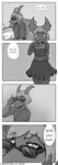 2024 2_horns absurd_res anthro armchair biped canisfidelis chair closed_smile clothed clothing collar_tag comic cross-popping_vein dad_joke daughter_(lore) dialogue dragon dress duo english_text eyebrows eyewear father_(lore) father_and_child_(lore) father_and_daughter_(lore) female fishnet_clothing fishnet_legwear furniture hair hi_res holding_newspaper holding_object horn humor hybrid legwear male monochrome mouth_closed mythological_creature mythological_scalie mythology newspaper on_chair parent_(lore) parent_and_child_(lore) parent_and_daughter_(lore) rachel_(canisfidelis) reading_newspaper sam_(canisfidelis) scalie shirt short_hair simple_background sitting sitting_on_chair smile speech_bubble standing sunglasses text topwear unknown_species