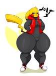 2022 3:4 anthro bottom_heavy clothed clothing digital_drawing_(artwork) digital_media_(artwork) duo footwear form_fitting fur generation_1_pokemon hi_res hood hoodie huge_thighs jolt_(omegabrawl) jumpsuit male mammal nintendo omegabrawl open_mouth pikachu pokemon pokemon_(species) rodent shoes simple_background smile sneakers solo thick_thighs topwear yellow_body yellow_fur