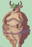 absurd_res anthro belly belly_grab big_belly big_moobs brown_body brown_fur clothed clothing countershading deer fondling_belly fondling_self fur green_hair hair heart_pattern heart_pattern_underwear hi_res huge_belly looking_at_belly luminared male mammal moobs obese obese_male overweight overweight_male print_clothing print_underwear solo thick_thighs torn_clothing torn_underwear underwear underwear_only