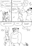 2023 anthro belly bernielover blush bottomwear canid canine clothing comic dialogue disney english_text fan_character fox gideon_grey hi_res lagomorph leporid mammal monochrome nate_hopps overalls pants rabbit red_fox shirt text topwear true_fox zootopia