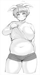 2017 animal_ears animal_humanoid belly big_breasts biped blush blush_lines bob_cut bodily_fluids bottomwear breasts clothed clothing clothing_lift eyelashes female flying_sweatdrops greyscale hair humanoid love_handles mammal mammal_humanoid monochrome nails navel not_furry official_art oku_(plus-sized_elf) open_mouth orc pig_humanoid plus-sized_elf portrait presenting_belly shirt shirt_lift short_hair shorts slightly_chubby slightly_chubby_female slightly_chubby_humanoid solo standing suid suid_humanoid suina suina_humanoid sweat sweatdrop synecdoche t-shirt thick_thighs three-quarter_portrait topwear