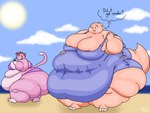 2018 4:3 5_fingers amber_(batspid2) anthro barefoot batspid2 beach belly beverage big_belly big_breasts big_butt bikini biped black_eyebrows black_nose blue_clothing breasts butt cel_shading claws cleavage cleavage_overflow clothed clothing cloud container cup detailed_background digital_drawing_(artwork) digital_media_(artwork) domestic_cat drinking duo ear_piercing english_text eyebrows eyelashes facial_tuft feet felid feline felis female fingers flabby_arms frill_(anatomy) front_view full-length_portrait fur glistening glistening_eyes gloves_(marking) grey_eyes hair head_crest head_frill holding_beverage holding_clothing holding_container holding_cup holding_object huge_belly huge_breasts huge_butt huge_hips huge_thighs hyper hyper_belly hyper_butt hyper_hips hyper_thighs juna_(batspid2) leg_markings lizard mammal markings membrane_(anatomy) membranous_frill morbidly_obese morbidly_obese_anthro morbidly_obese_female navel non-mammal_breasts obese obese_anthro obese_female overweight overweight_anthro overweight_female piercing pink_bikini pink_bikini_bottom pink_bikini_top pink_body pink_clothing pink_fur pink_hair pink_scales pink_swimwear portrait purple_eyes question raised_eyebrow reptile scales scalie seaside shaded shadow short_hair side_boob side_butt side_view signature socks_(marking) standing sun swimwear tail tail_markings text thick_thighs thought_bubble three-quarter_view tight_clothing toe_claws torn_clothing tuft two-piece_swimsuit walking white_claws wide_hips