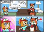 2016 anthro blue_eyes boop canid canine clothing comic costume dialogue duo electronics english_text female fox fox_costume foxdad furry_lifestyle fursuit fuzzt0ne game_console green_eyes heart_symbol hi_res human humor inside lamp mammal nintendo nintendo_3ds nintendo_ds_family open_mouth otamom pokemon scarf text