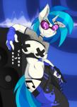 2018 anthro anthrofied blue_background blue_hair breasts cleavage clothed clothing equid equine eyewear female fingerless_gloves fishnet_clothing fishnet_topwear friendship_is_magic gloves hair handwear hasbro horn jrvanesbroek mammal my_little_pony mythological_creature mythological_equine mythology nipple_tape panties pasties simple_background solo speaker sunglasses tape thong topwear underwear unicorn vinyl_scratch_(mlp) wide_hipped_female wide_hips