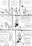 anthro bernielover bodily_fluids canid canine clothing comic cum cum_inside dialogue disney duo_focus english_text female fox genital_fluids greyscale group hi_res judy_hopps lagomorph leporid male mammal monochrome nate_hopps nick_wilde nude penetration rabbit red_fox sex simple_background speech_bubble text true_fox white_background worried zootopia