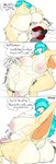 abdominal_bulge after_vore american_opossum anal anal_vore anthro anthro_pred anus areola balls belly belly_rolls big_areola big_balls big_belly big_breasts big_penis blue_hair breasts calling_for_release dialogue digestion digital_media_(artwork) english_text flame_(flambrino) genitals gynomorph gynomorph_pred hair hair_over_eyes head_first heart_symbol hi_res huge_balls huge_belly huge_breasts huge_penis intersex intersex_pred itskorrie lagomorph leporid long_hair love_handles male male_prey mammal marsupial nipples penis questionable_consent rabbit sitting spread_anus spreading talking_to_prey text thick_thighs virginia_opossum vore weight_gain