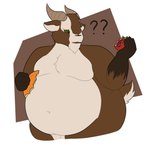 2018 2_horns 5_fingers anthro belly bent_arm big_belly black_nose bovid brown_body brown_fur brown_horn brown_tail caprine digital_drawing_(artwork) digital_media_(artwork) fingers flat_colors fluffy fluffy_tail food fruit fur goat goat_tail green_eyes greg_(theannoyingnpc) hi_res holding_food holding_object holding_tomato horizontal_pupils horn looking_at_food looking_at_object male mammal moobs mouth_closed multicolored_body multicolored_fur navel nude_anthro nude_male obese obese_anthro obese_male overweight overweight_anthro overweight_male plant pupils question_mark simple_background solo standing tail tan_body tan_fur tan_inner_ear tan_tail theannoyingnpc thick_thighs tomato two_tone_tail