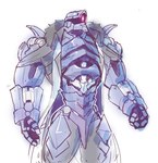 1_eye 2024 big_muscles biped camera grey_body hi_res honkai:_star_rail humanoid jacket_only machine male mihoyo muscular muscular_humanoid muscular_male papyuuno red_eyes robot robot_humanoid solo svarog_(honkai:_star_rail)