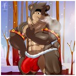 1:1 2023 aaron_(artist) abs anthro balls balls_outline barely_visible_balls barely_visible_genitalia bear beckoning big_bulge border breath brown_body brown_eyes brown_fur brown_hair bulge butt christmas christmas_clothing christmas_underwear clothed clothing detailed_bulge dillon_(aaron) fur genital_outline genitals gesture hair hand_on_hip hi_res holidays jingle_bell_armband male mammal muscular muscular_male neck_tuft nipples outside penis_outline plant pubes red_clothing red_underwear short_hair skimpy smile smiling_at_viewer smirk smirking_at_viewer snow snowing solo tan_body tan_fur thong tree tuft underwear watermark white_border