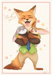 anthro bedding blanket blush border bottomwear canid canine clothed clothing comic cute_fangs disney english_text eyes_closed ezumi_mh fangs fennec_fox finnick_(zootopia) fox fully_clothed fur grey_body grey_fur group hi_res japanese_text judy_hopps lagomorph leporid mammal necktie nick_wilde open_mouth open_smile orange_body orange_fur pants rabbit red_fox shirt simple_background smile teeth text topwear trio true_fox white_background zootopia