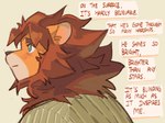 anthro brown_mane clothed clothing countershade_face countershading english_text eyebrows felid hemuchang hi_res lion male mammal mane pantherine ryker_(rykerlion) solo text