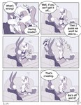 absurd_res annoyed breasts bugs_bunny clothed clothing comic dialogue english_text female furniture hi_res humor kcnite lagomorph leporid lola_bunny looney_tunes male mammal monochrome rabbit sofa text topless undressing warner_brothers