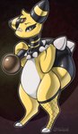 absurd_res ambiguous_gender ampharos band-aid band-aid_on_face band-aid_on_nose bandage bandage_on_face bandage_on_nose clothing collar featureless_crotch feral fishnet_clothing fishnet_stockings forehead_gem full-length_portrait gem generation_2_pokemon hi_res holding_own_tail legwear llametsul nintendo pokemon pokemon_(species) portrait solo spiked_collar spiked_tailband spikes standing stockings tail_over_shoulder