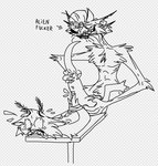 4_ears akutsune alien anal anal_penetration antennae_(anatomy) anthro arms_tied avian back_spikes balls beak bound digital_drawing_(artwork) digital_media_(artwork) digitigrade directional_arrow duo english_text evil_face evil_grin fantasy_creature fluffy forced fur furniture genitals hybrid looking_at_another lying magical_creature male male/male monochrome multi_ear nal_wingstracks_(future) nal_wt nude on_front penetration pizorax profanity rape rape_face rozan_(nal_wt) sex simple_background smile spikes spikes_(anatomy) sweat_emanata table tail tail_grab text white_background worried_look